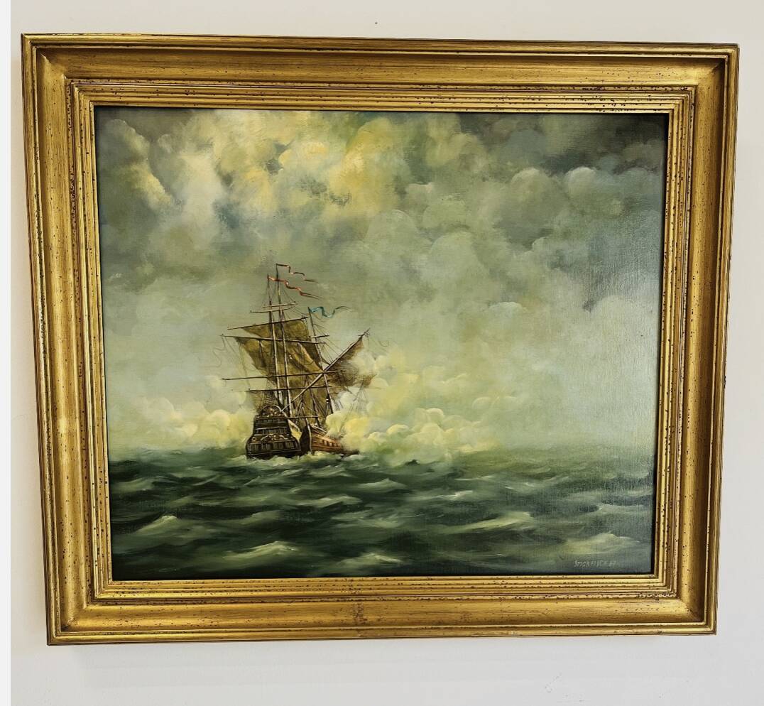 Oil on canvas marine — signed Stockfisch 87