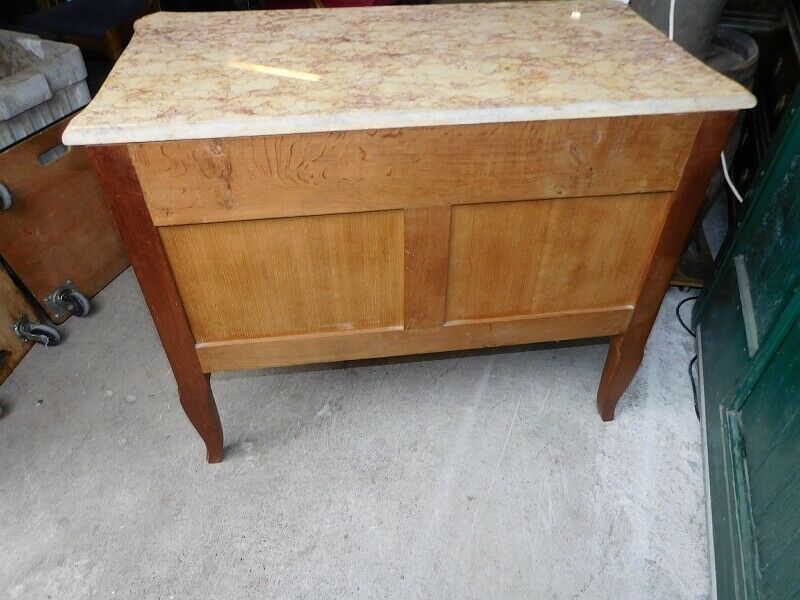 Commode 3 tiroirs plateau marbre style louis xvi en bois de rose