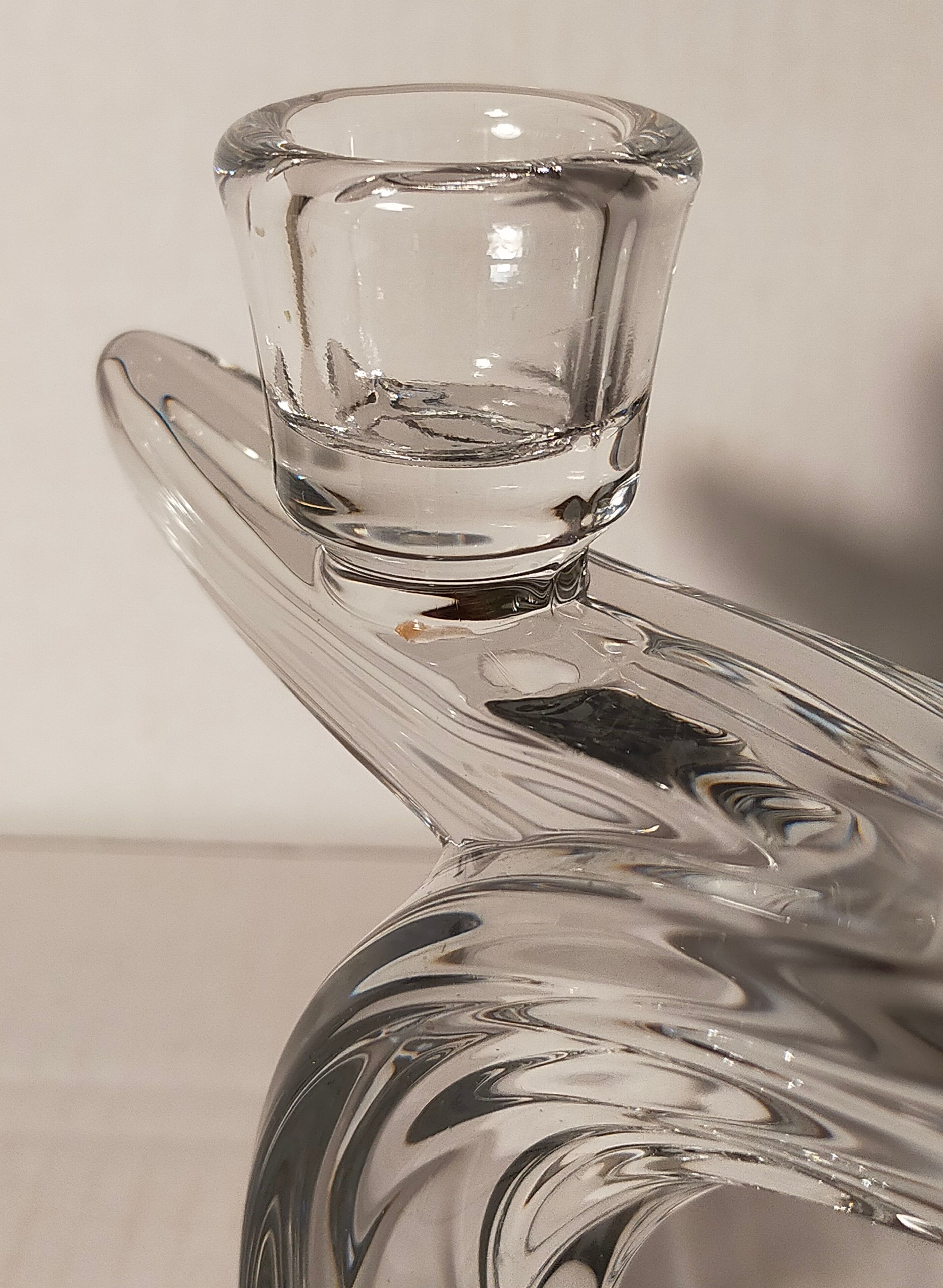 Candlestick with two arms in crystal of Vannes 60s
