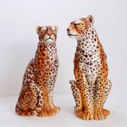 Couple of vintage ceramic leopards sculptures - Italy circa 1980s