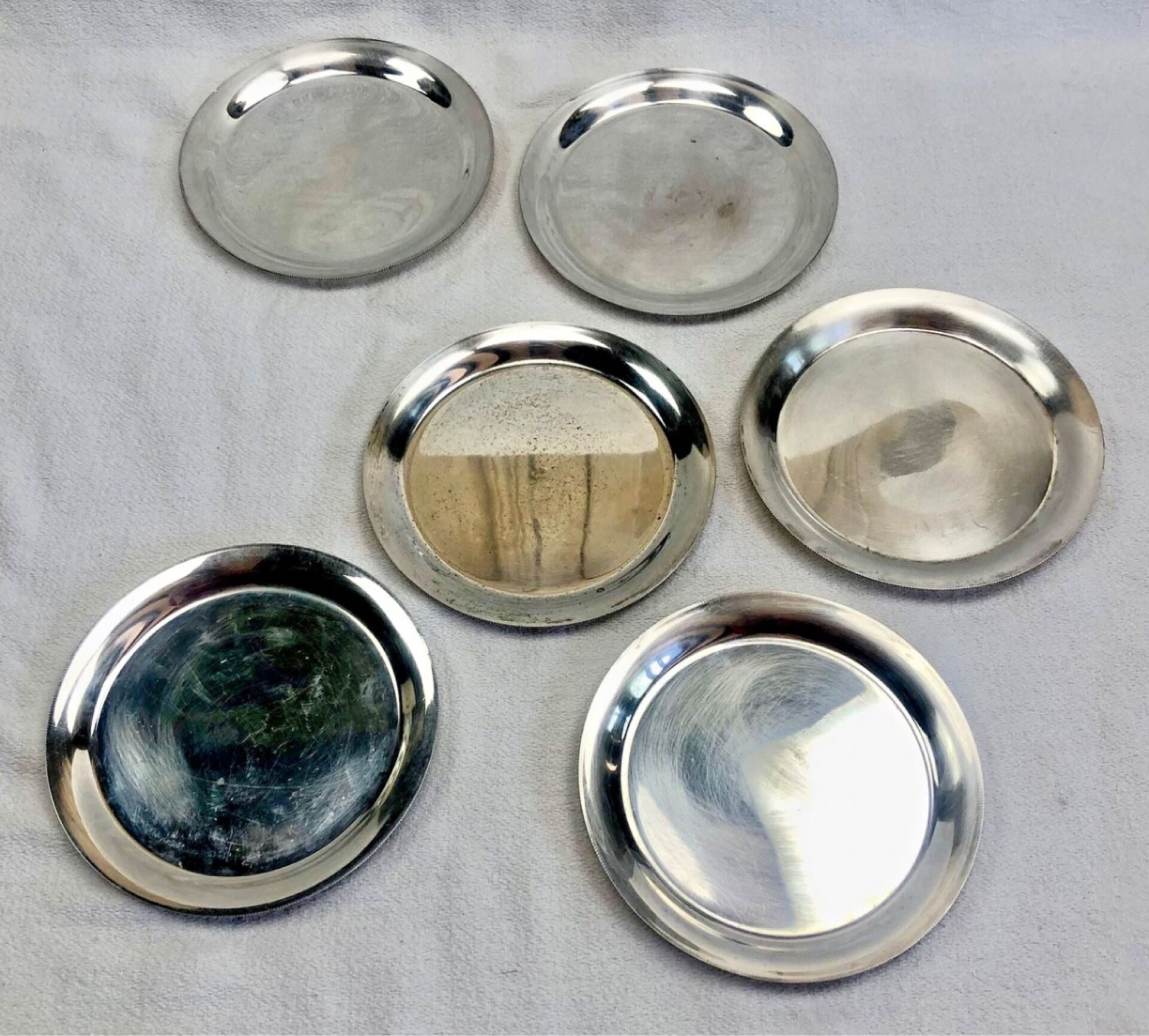 6 old silver-plated metal bread plates Valentini Spain
