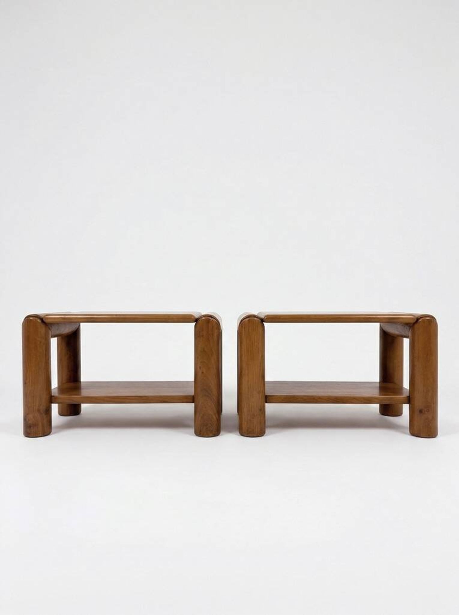 Brutalist pair of bedside tables in solid elm by Atelier Chauvin - 1970