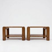 Brutalist pair of bedside tables in solid elm by Atelier Chauvin - 1970