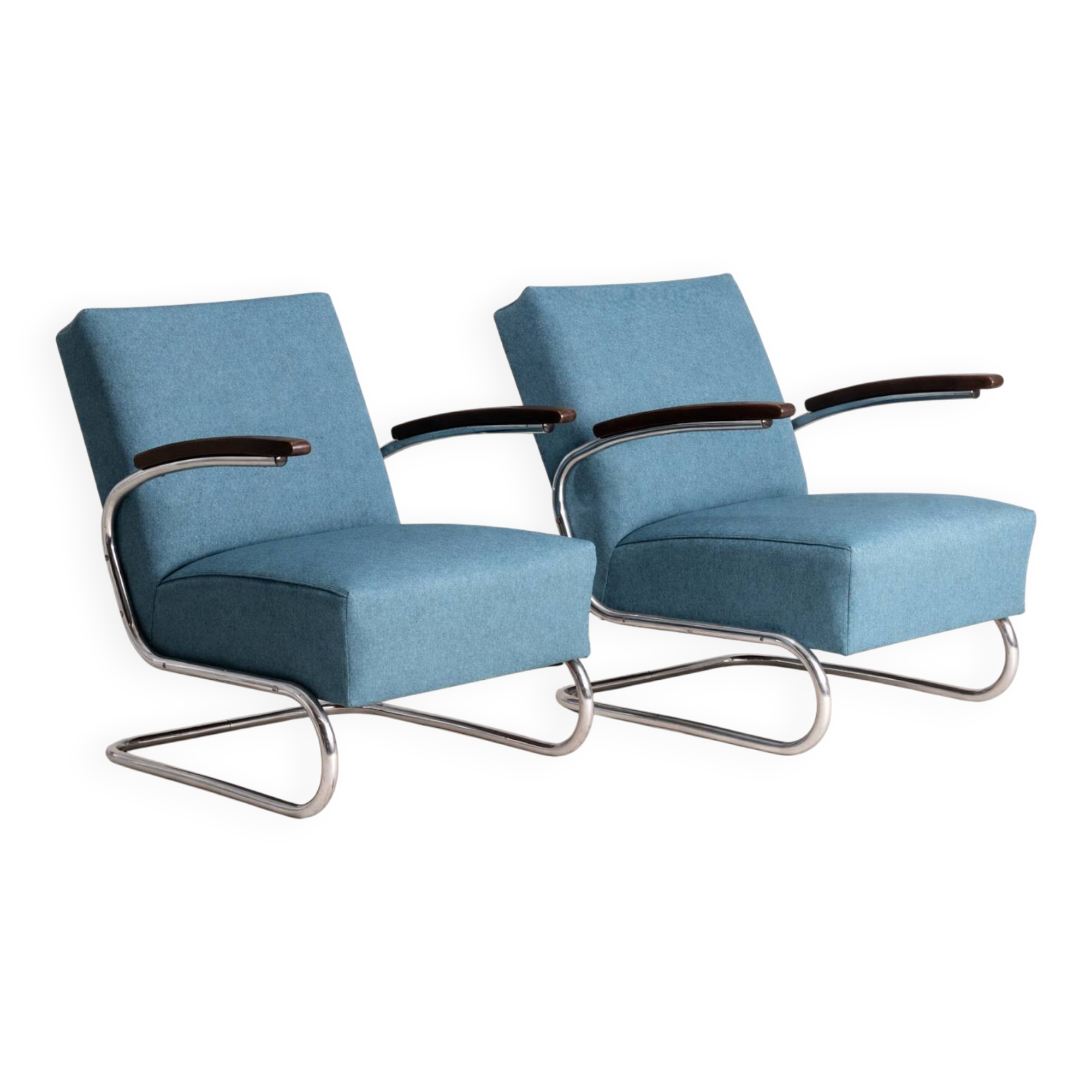 Pair of tubular armchairs model S 411, mid-20th century