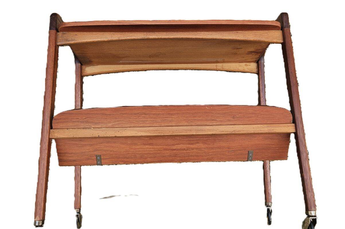 Rolling magazine rack in opal teak by Kleinmobel, 1960