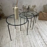 1950s metal and glass nesting coffee tables