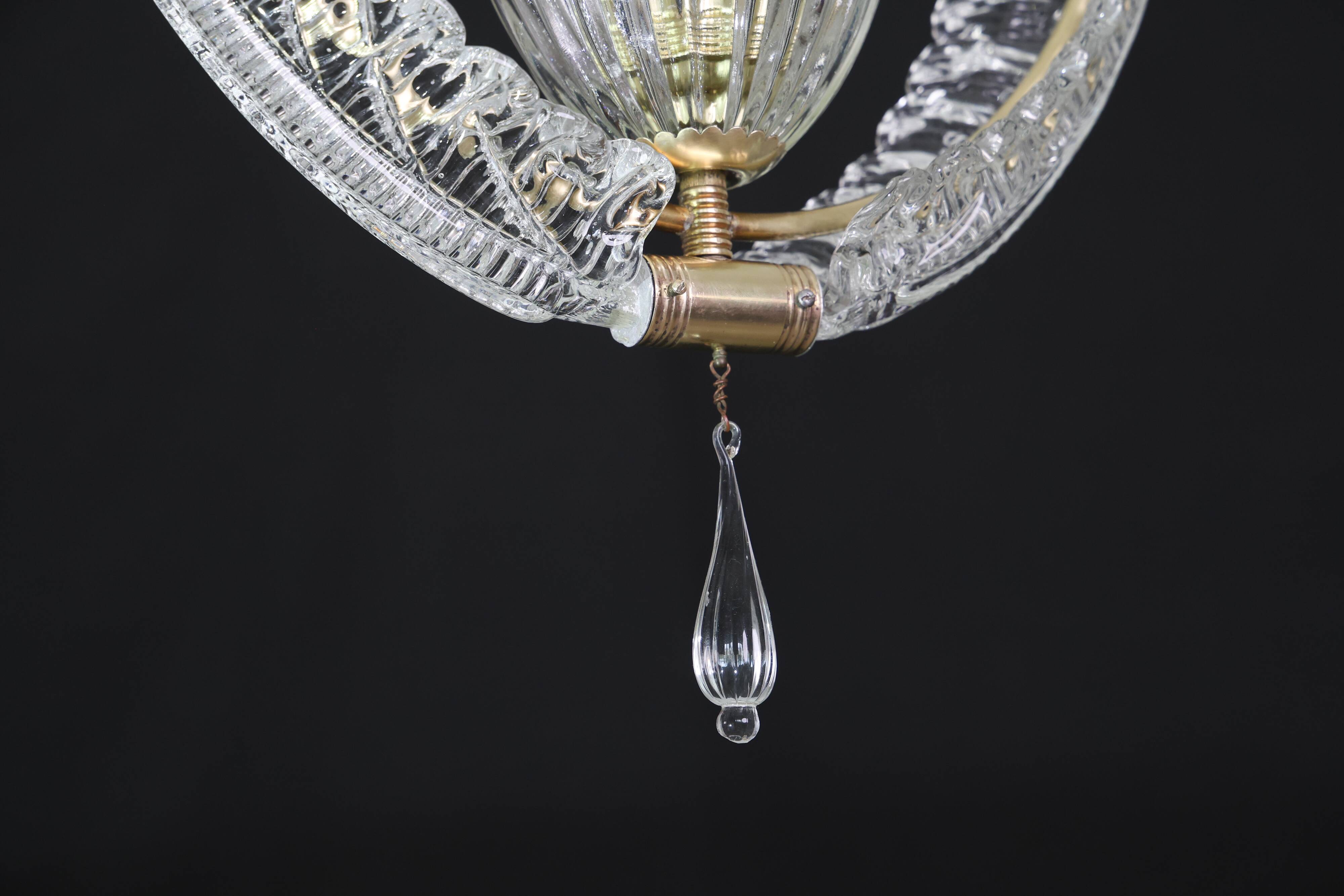 Amazing Murano Glass Art Deco Pendant Chandelier by Ercole Barovier, 1940s
