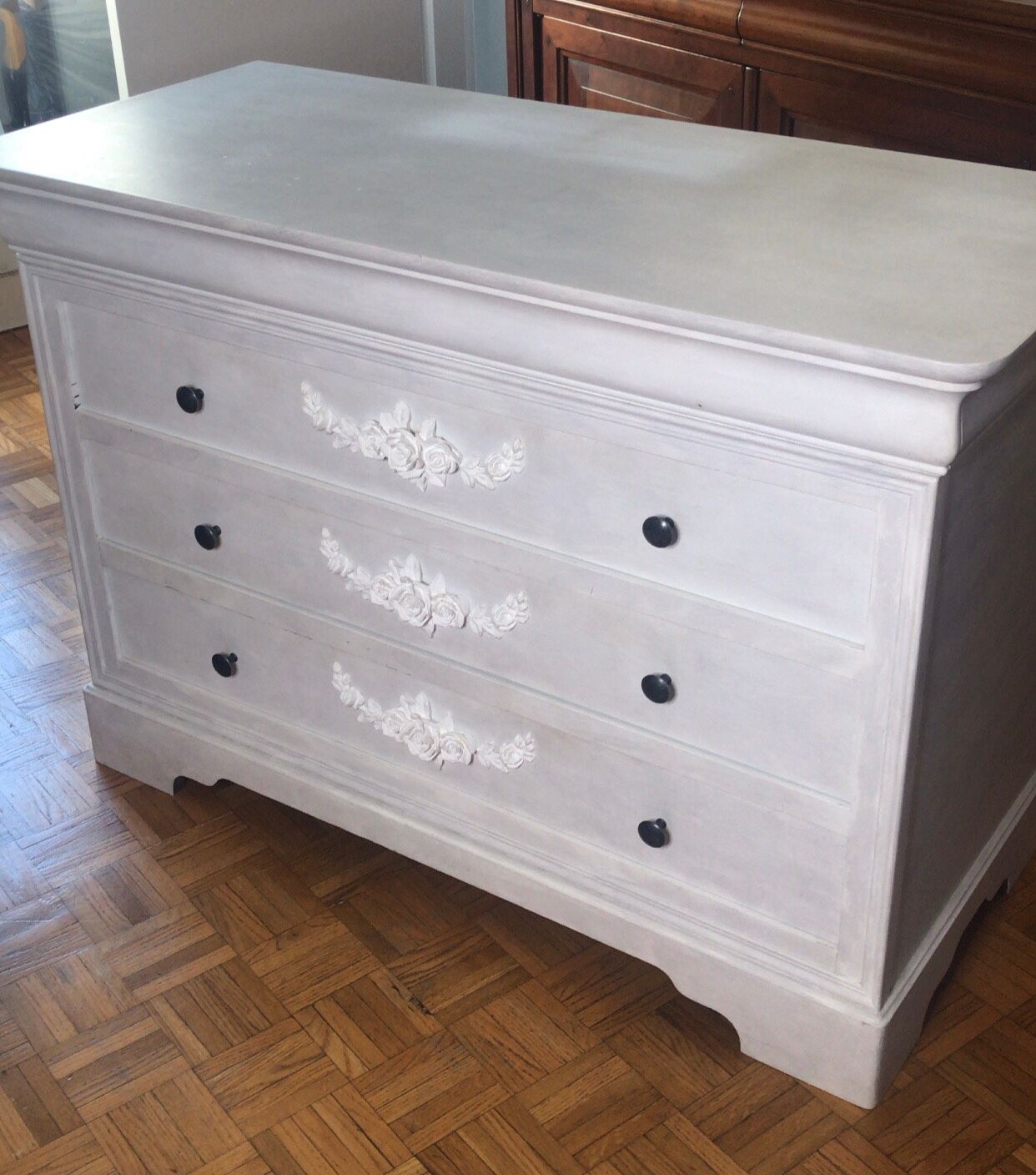 Vintage white dresser with Shabby chic moldings