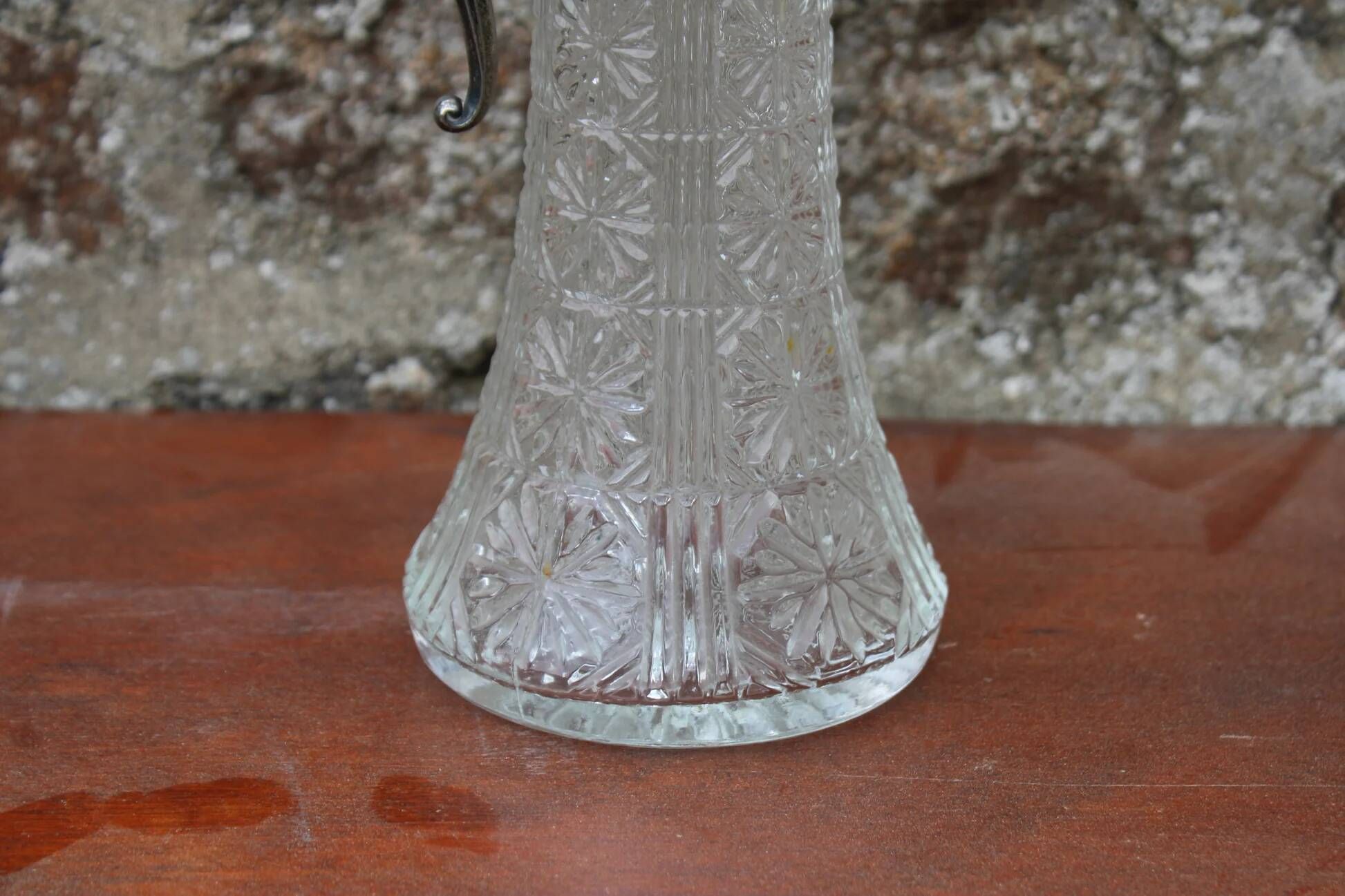 Antique pressed glass and silver-plated jug – Decorative wine pitcher H30 cm
