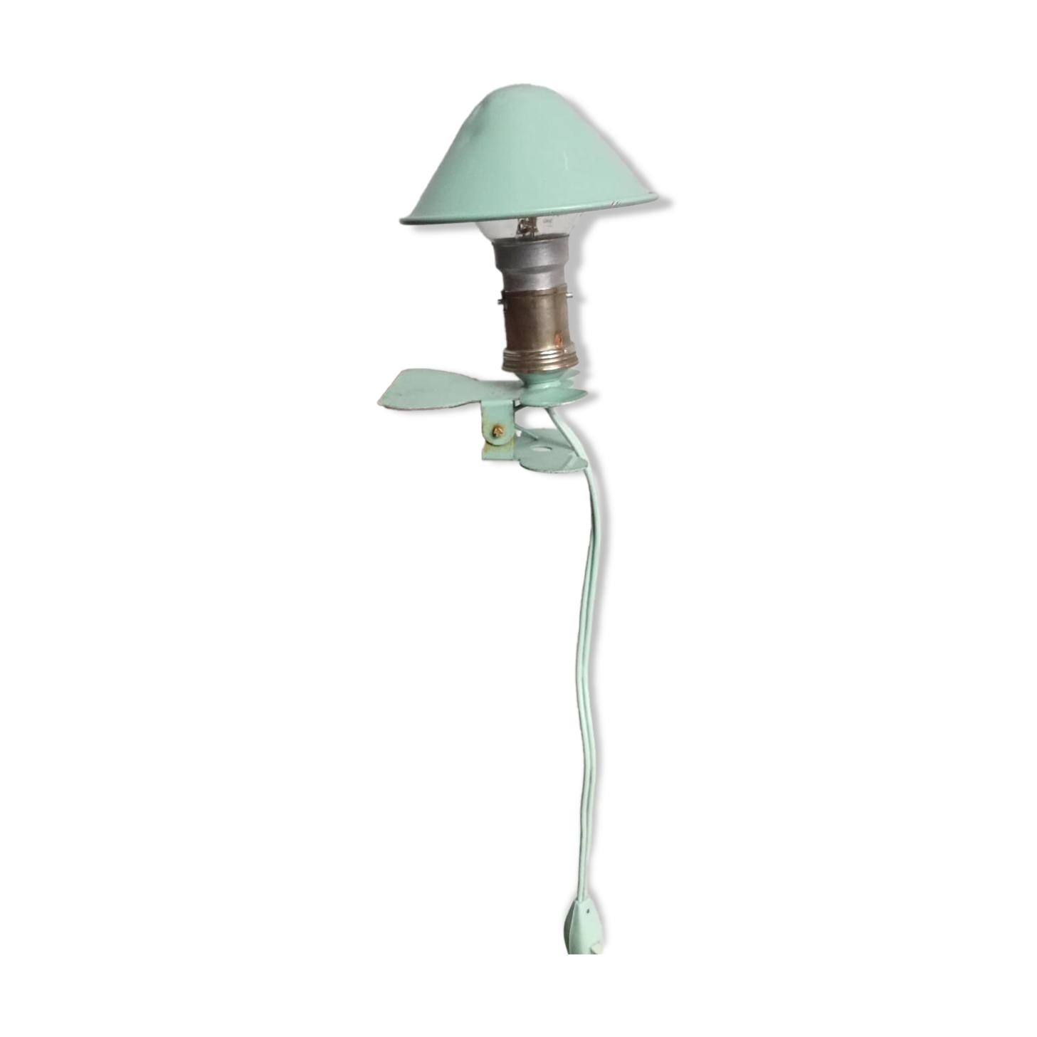 Mushroom lamp, with clip, in almond green metal, 1960s