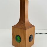 Swedish wooden lamp with glass paste cabochons, 1960s-70s