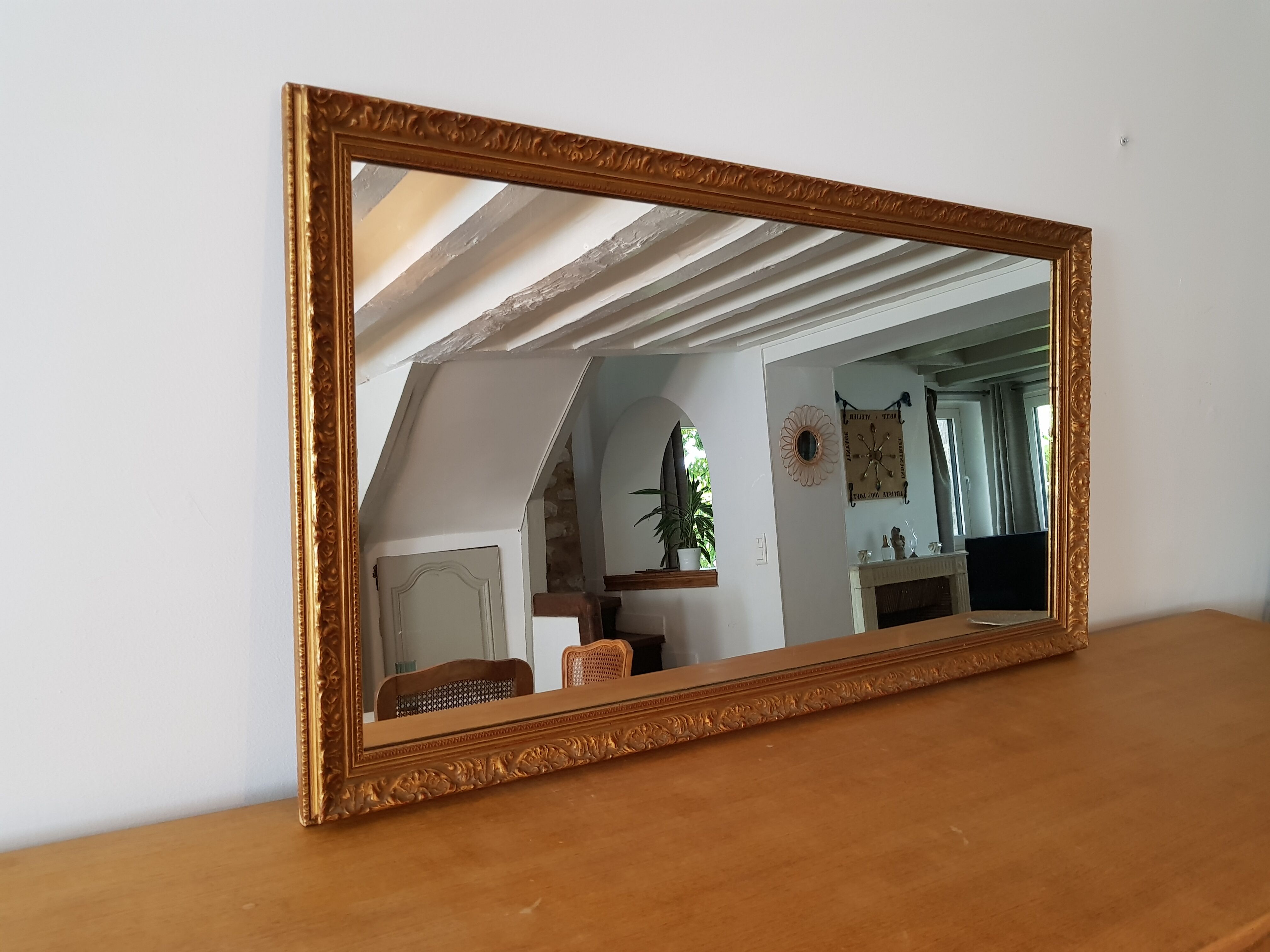 Golden rectangular mirror - 63x116cm