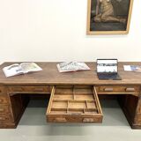 Very large old oak trading counter, XXL format