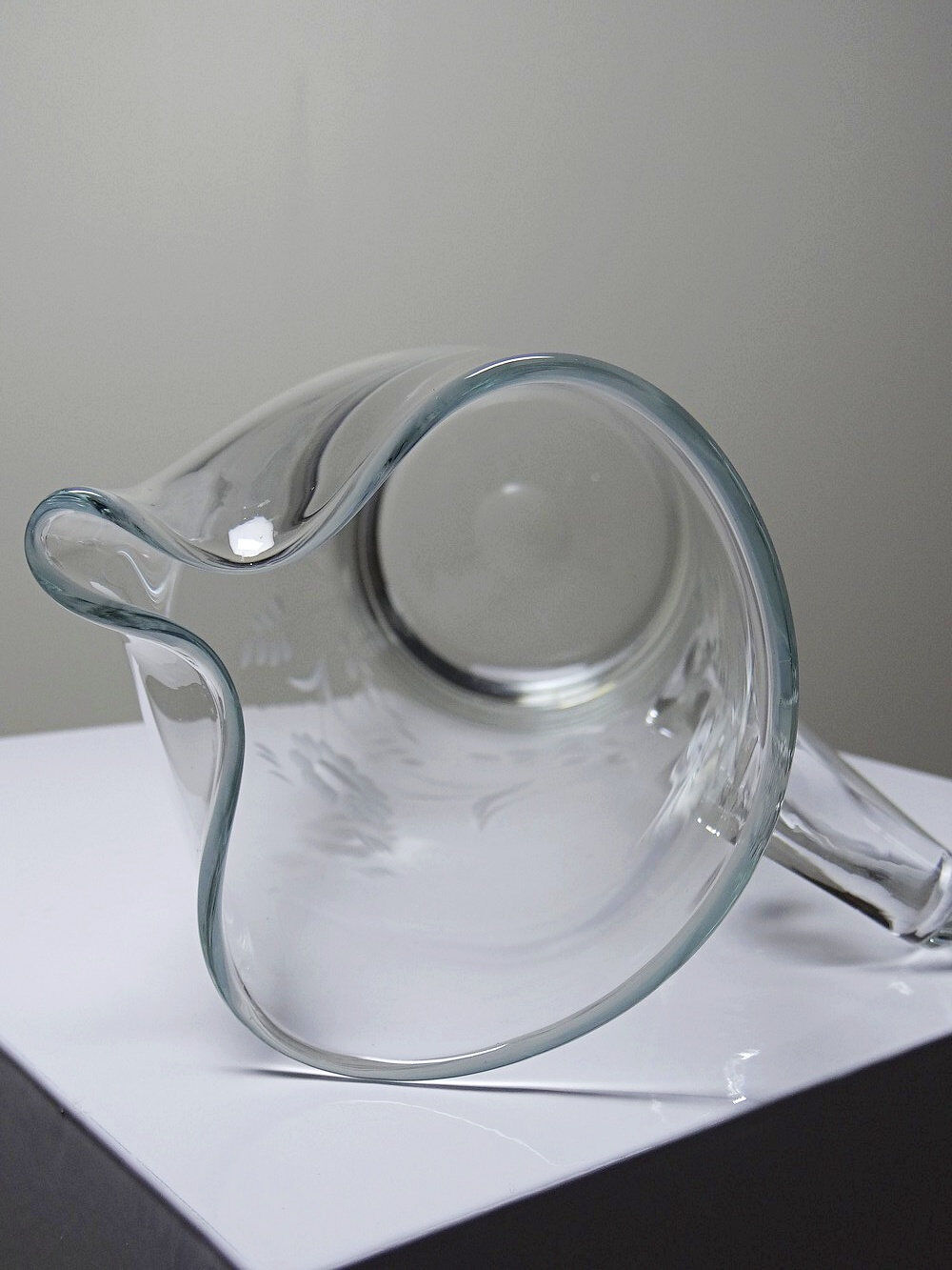 Old crystal/pulled glass pitcher engraved with floral decoration, Europe 1920-1930