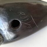 Engraved black ceramic owl signed Mexico