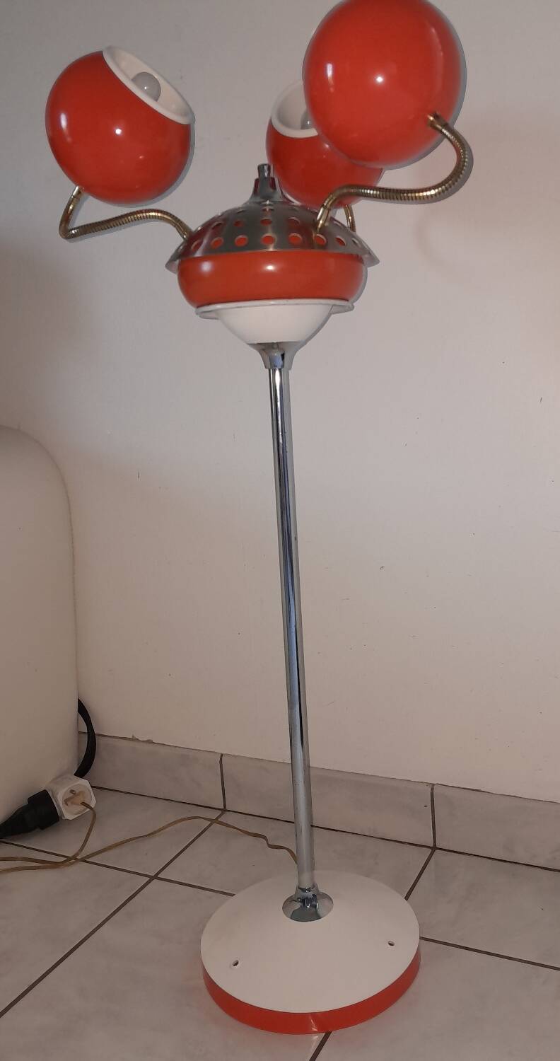 Vintage 1970s orange metal eyes ball floor lamp