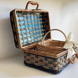 Set of 2 vintage rattan and rope baskets