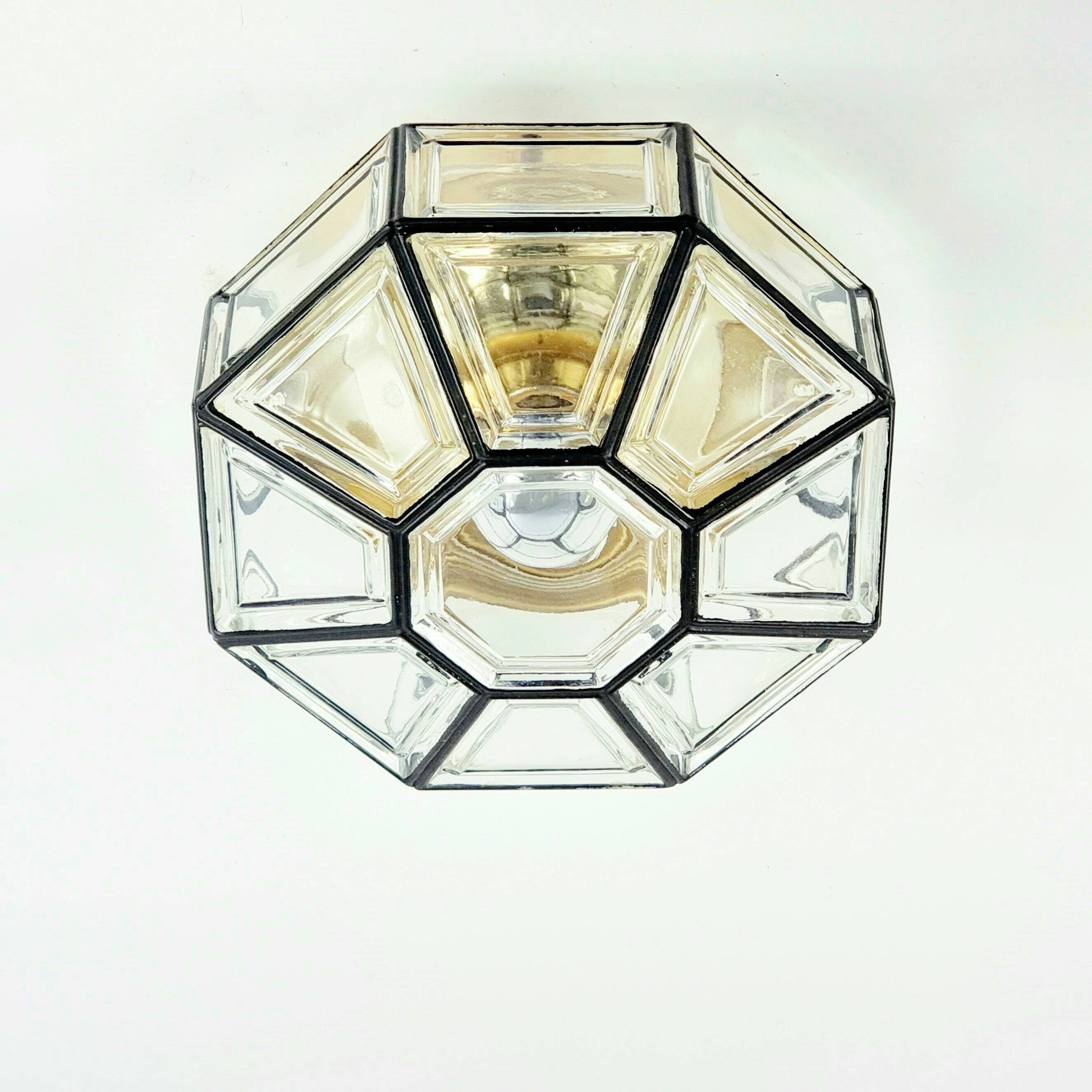 Mid-Century Modern Glass & Brass Ceiling Light from Limburg, Germany, 1960s