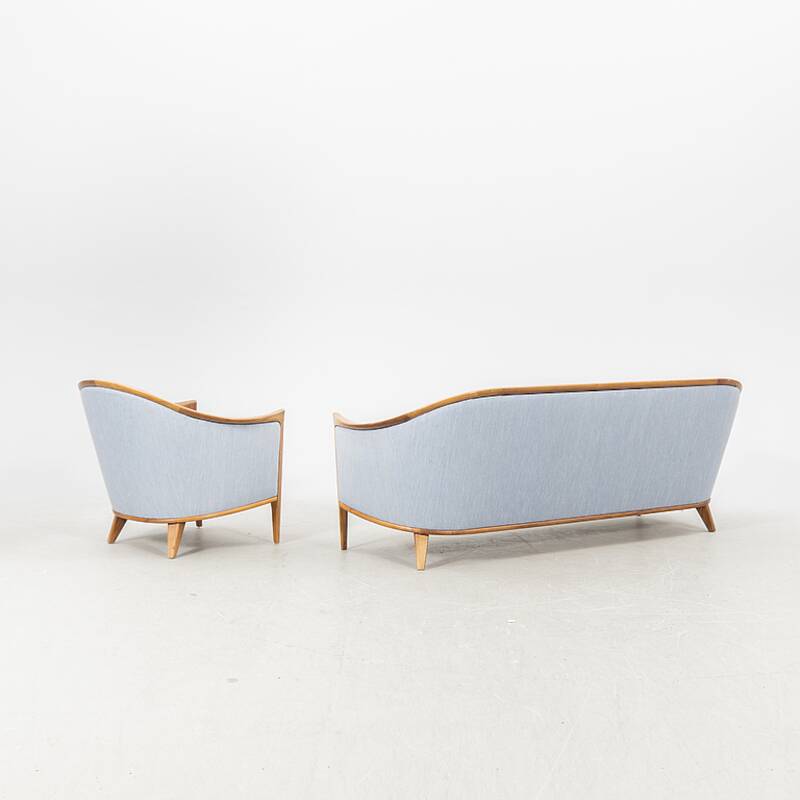 Sofa and its sky blue armchair by Bertil Fridhagen for Broderna Anderson 1960 Denmark