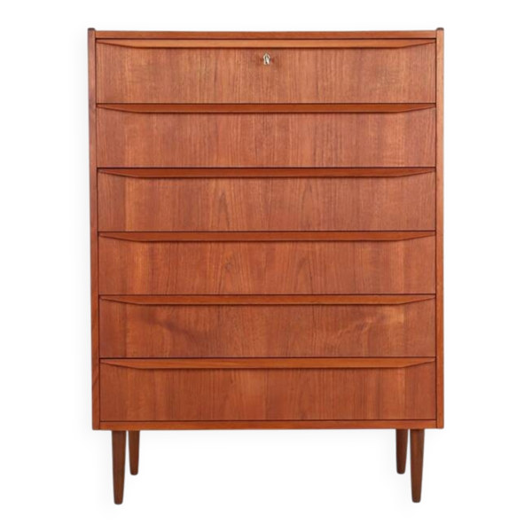 Grand coffre de rangement en teck des années 60 / commode haute / design danois moderne