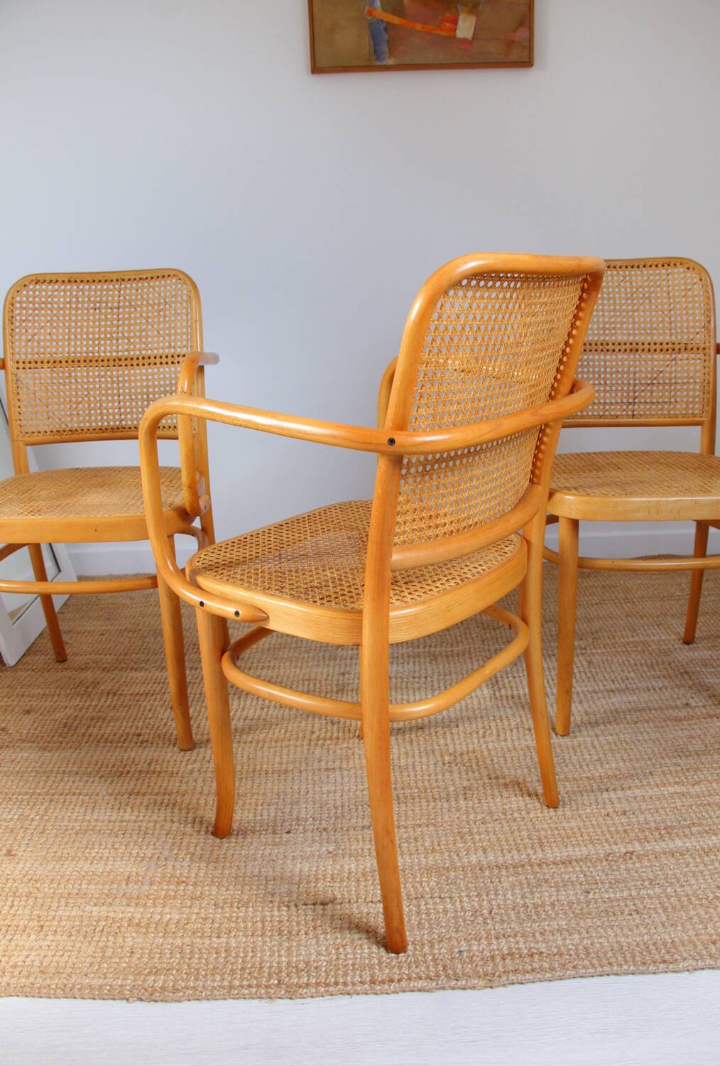 Set of 4 wooden and cane chairs model Prague 811 by Josef Hoffmann