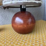 Seventies wood lamp and hippy chic wool lampshade