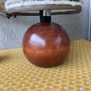 Seventies wood lamp and hippy chic wool lampshade