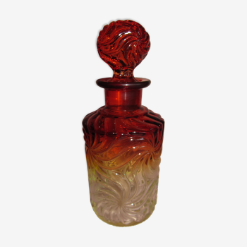 Old large crystal bottle Baccarat red model multiple rosettes H 21.5 cm