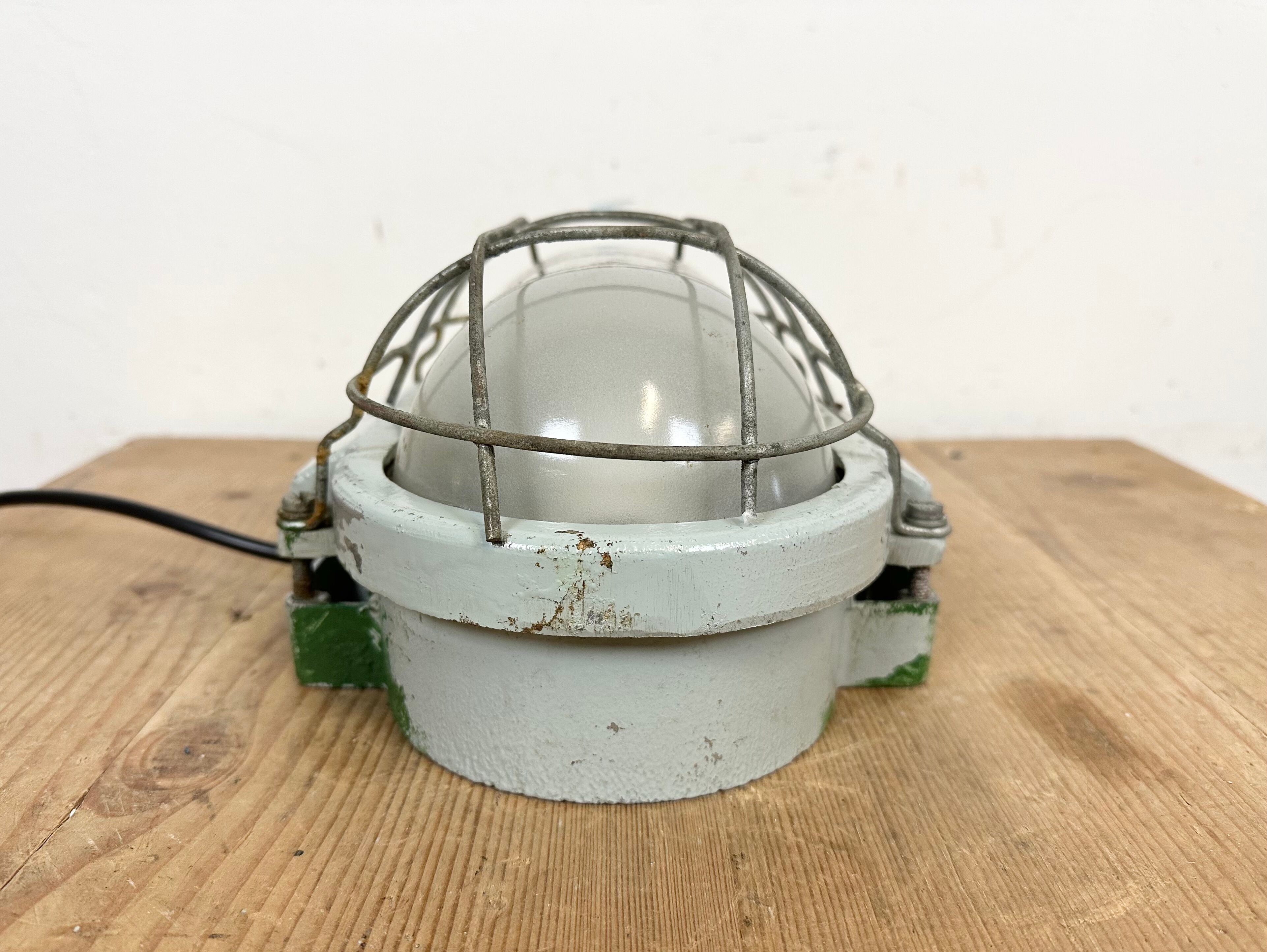 Industrial Cast Aluminium Wall Light with Milk Glass from Elektrosvit, 1970s