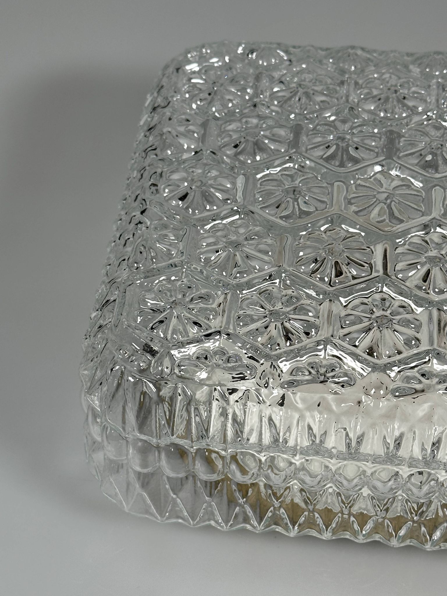 1960s 1970s Ceiling Lamp Flush Mount in Glass & Metal Space Age Design