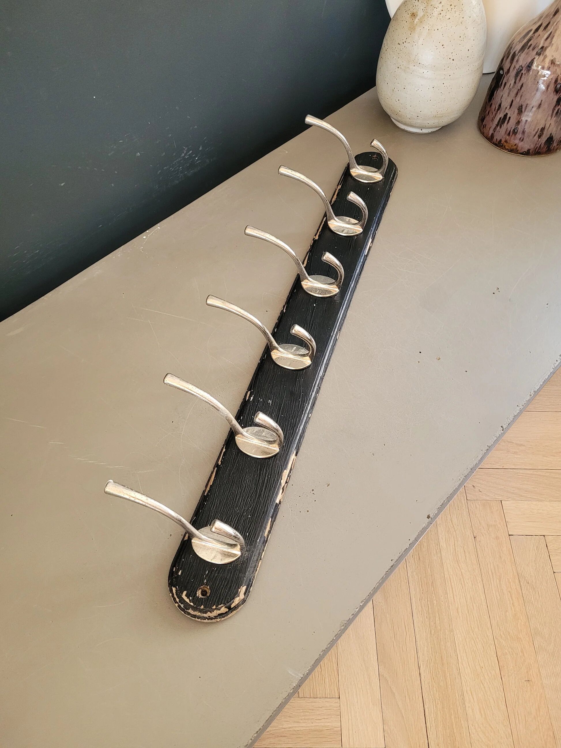 Antique wall coat rack with 6 hooks