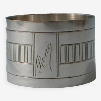 Art Deco towel ring n silver metal engraved "René".