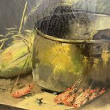 Tableau Nature Morte au poisson crevette  Le Roux