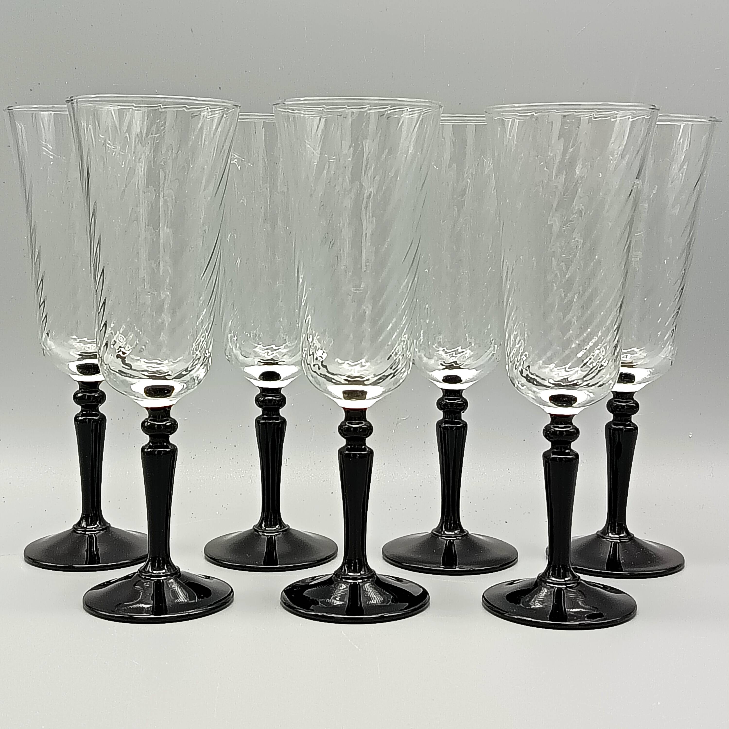 7 vintage black foot flutes onyx model from luminarc france