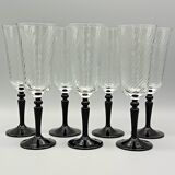 7 vintage black foot flutes onyx model from luminarc france