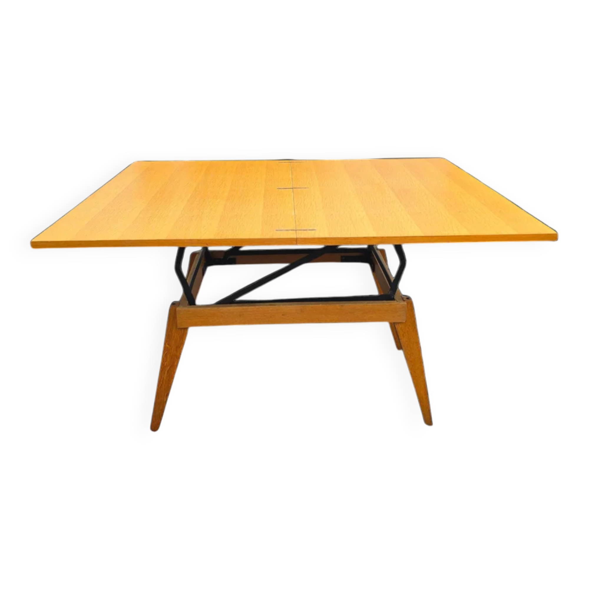 Table basse transformable scandinave en bois clair, années 60