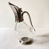 Ewer, decanter in silver-plated metal and glass