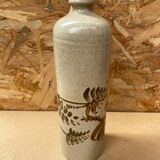Antique beige enameled ceramic bottle vintage leaf decor