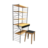 Modular bookcase and stool in black metal and beech, 1960