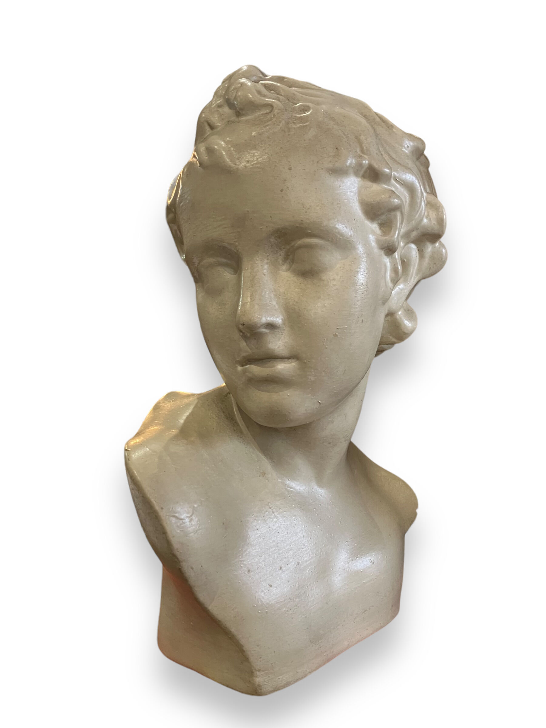 Bust of eros in glazed terracotta