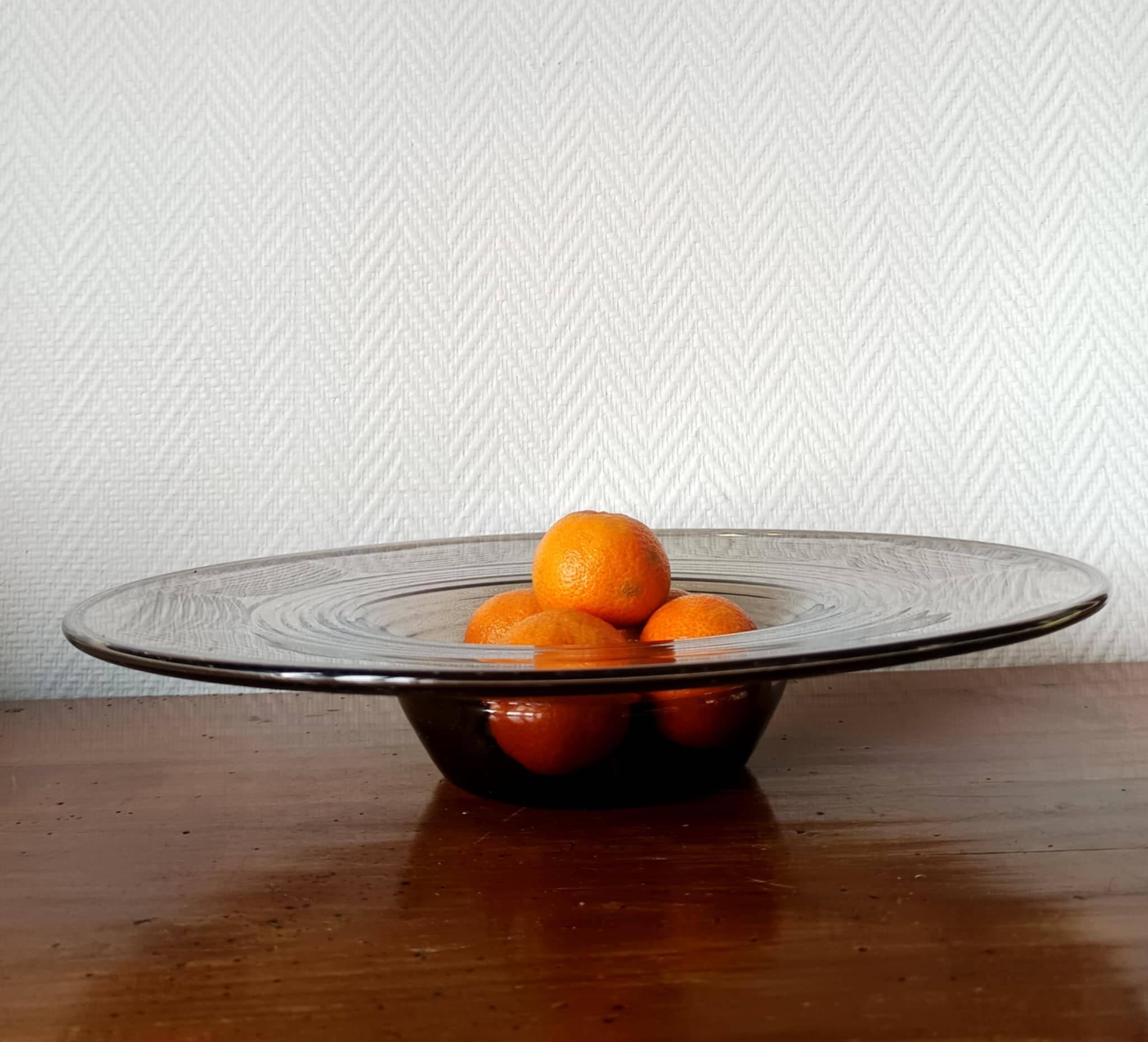 Large Art Deco smoked glass bowl