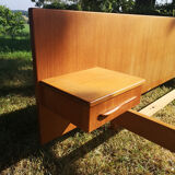 Vintage double double bed Exotic wood built-in hanging bedside tables