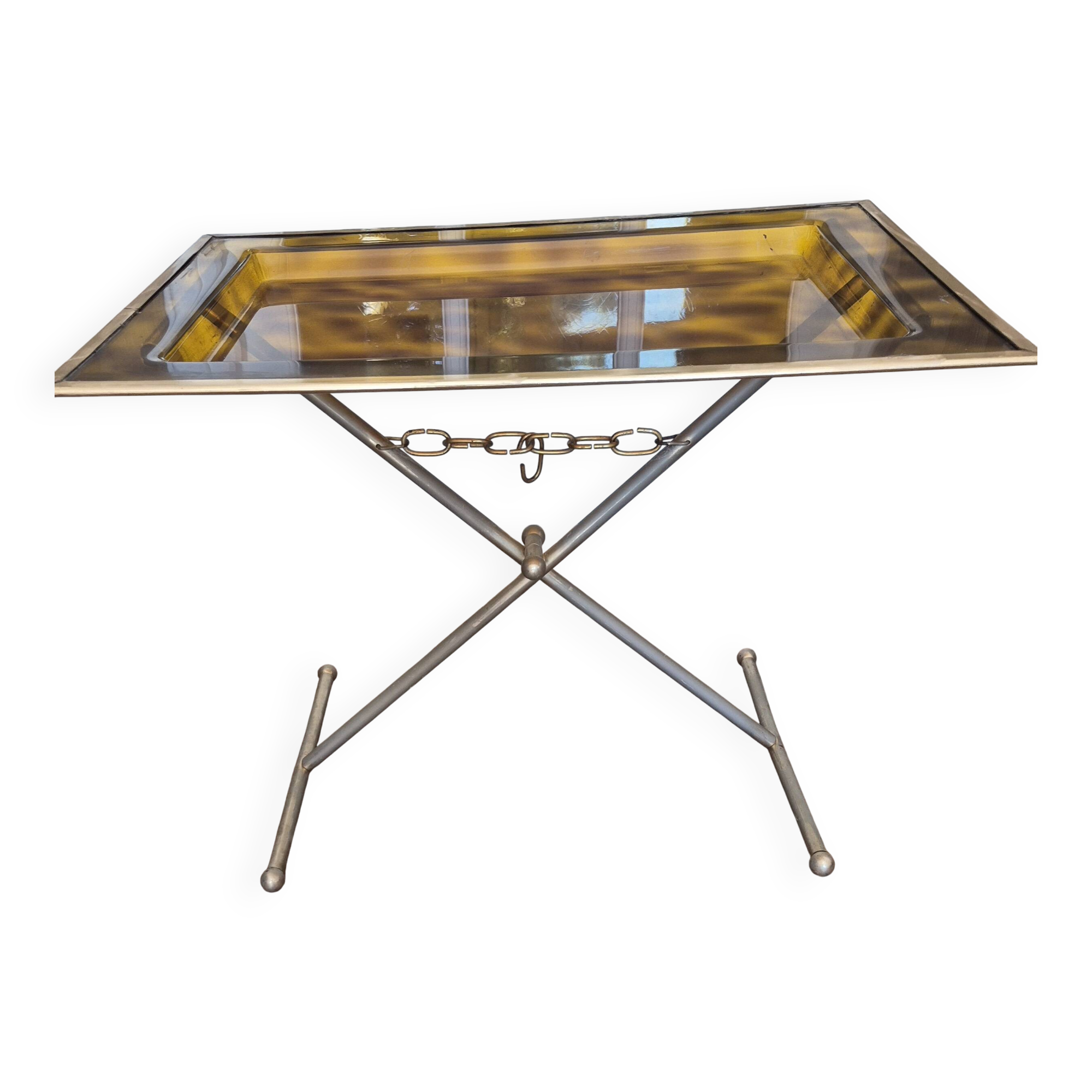 Coffee table with amber Bakelite top, turtle pattern, Vintage 70's