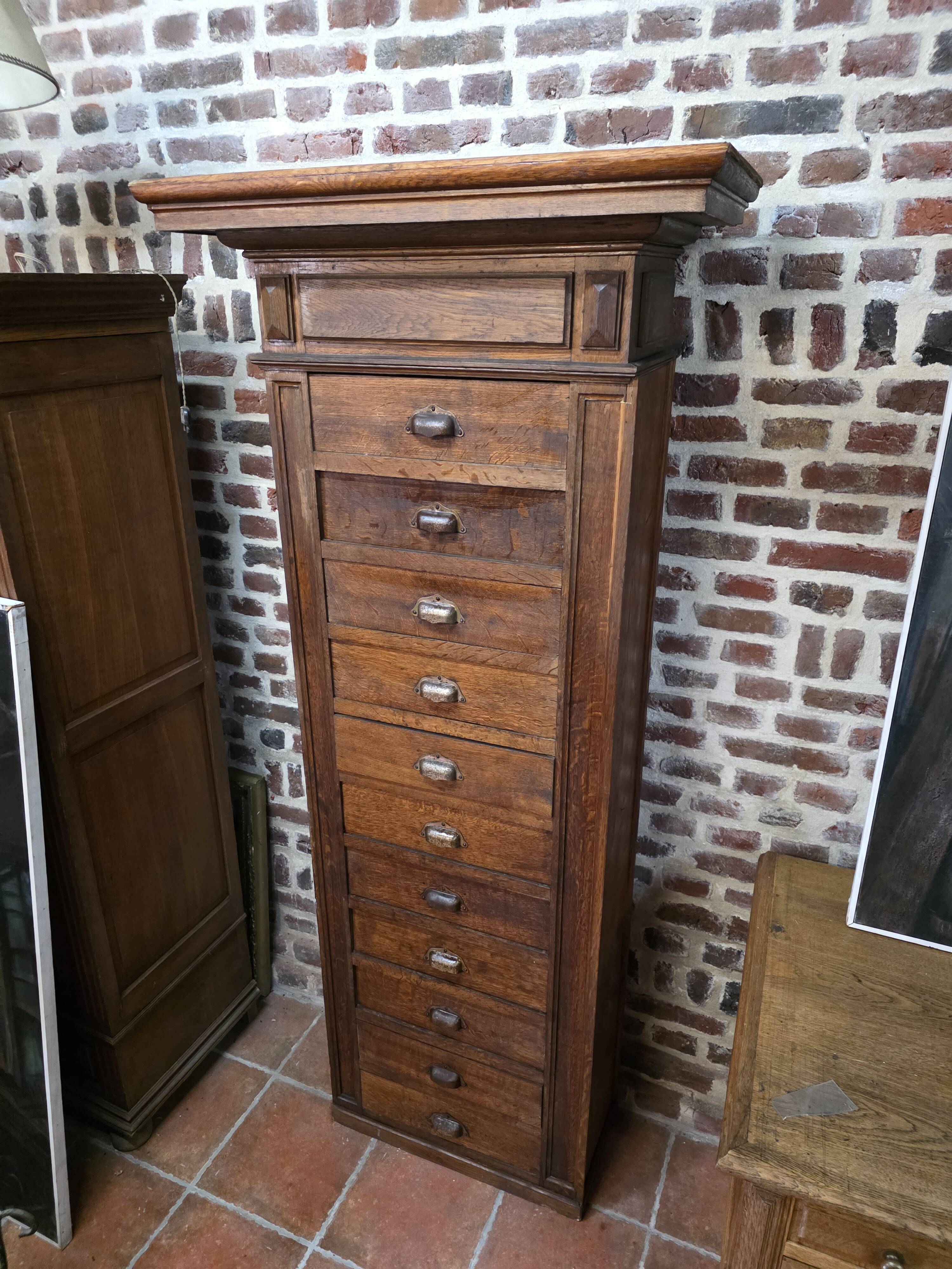11-drawer solid oak craft cabinet
