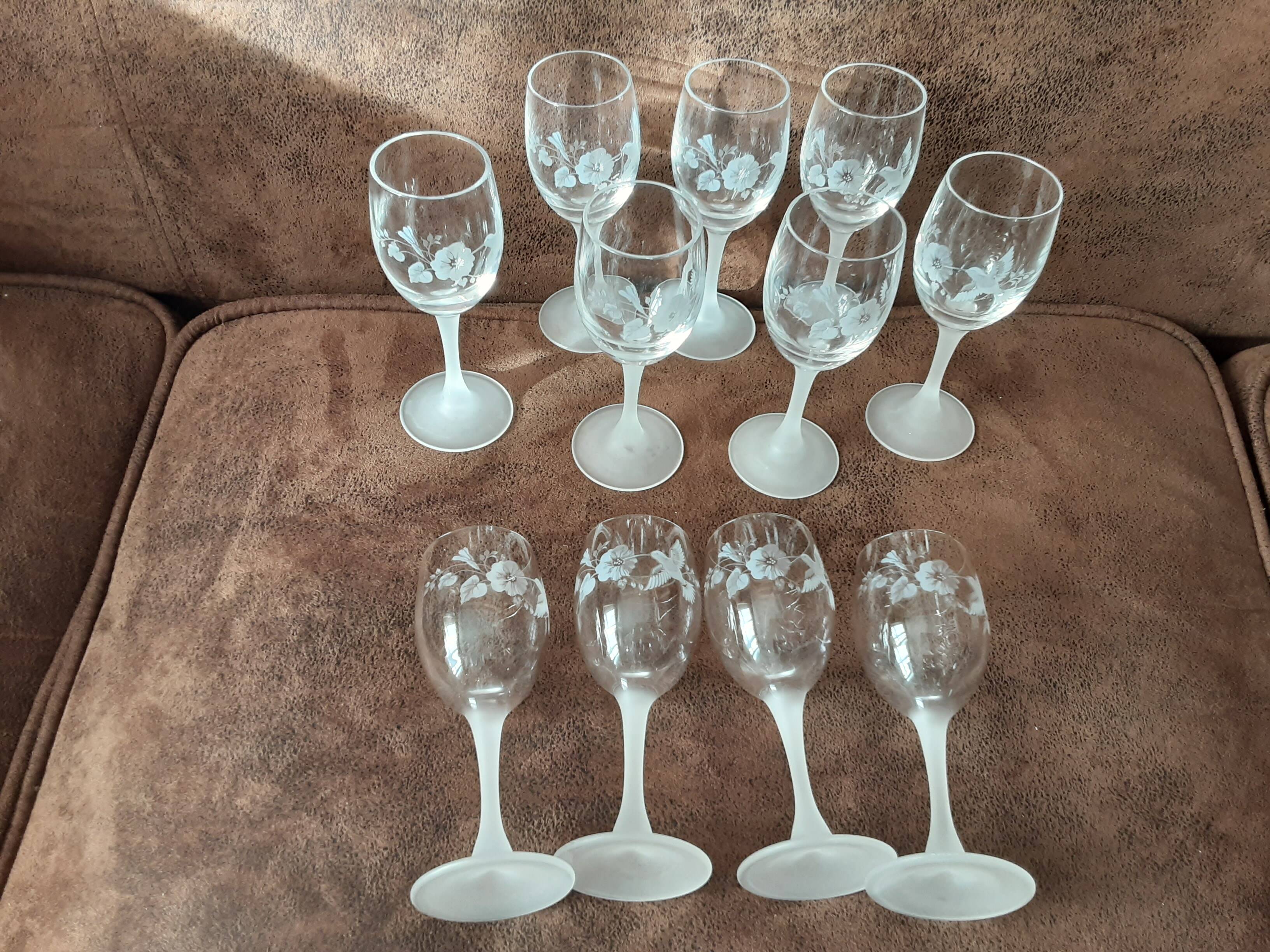 Set of 11 crystal footed digestif glasses