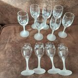 Set of 11 crystal footed digestif glasses