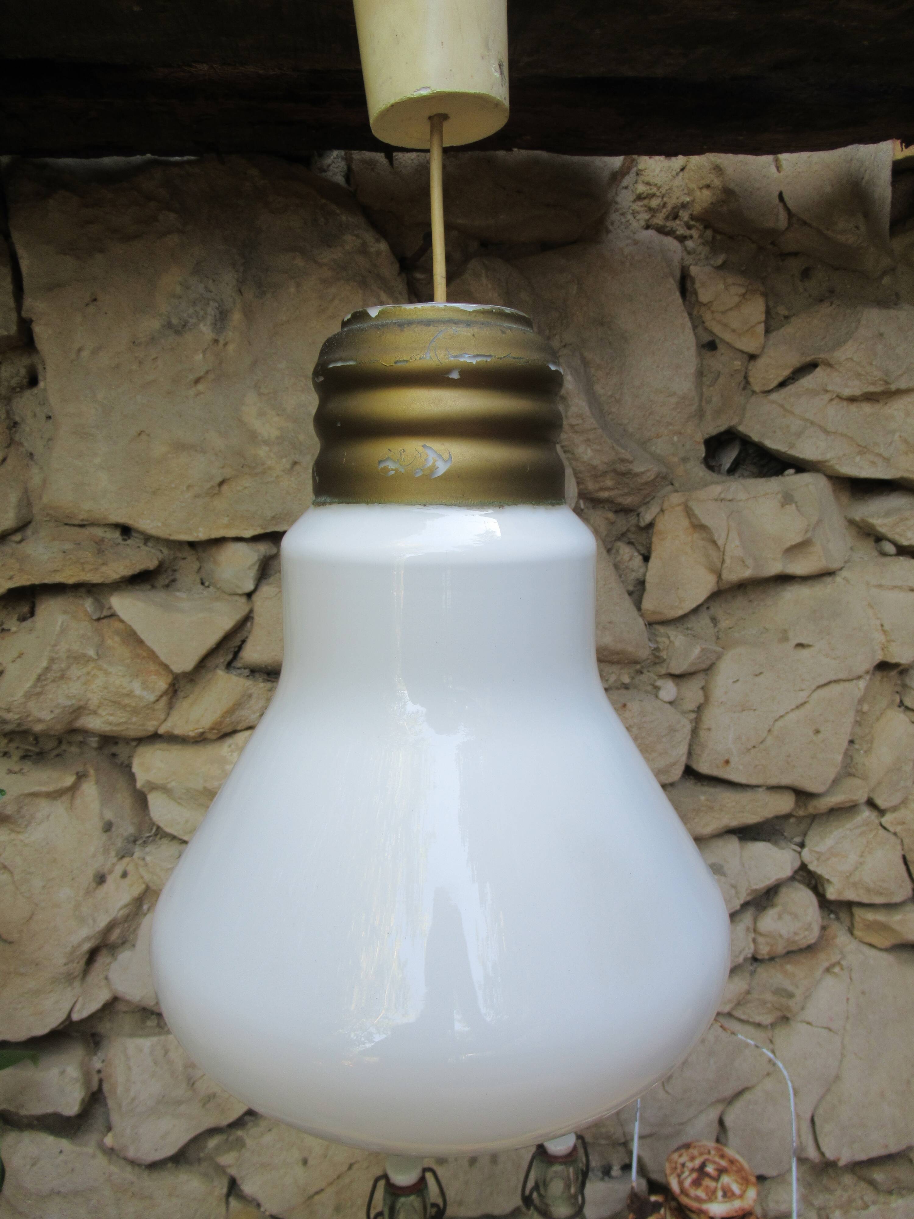 Pendant Lamp Bulb Opaline Glass Vintage 70s