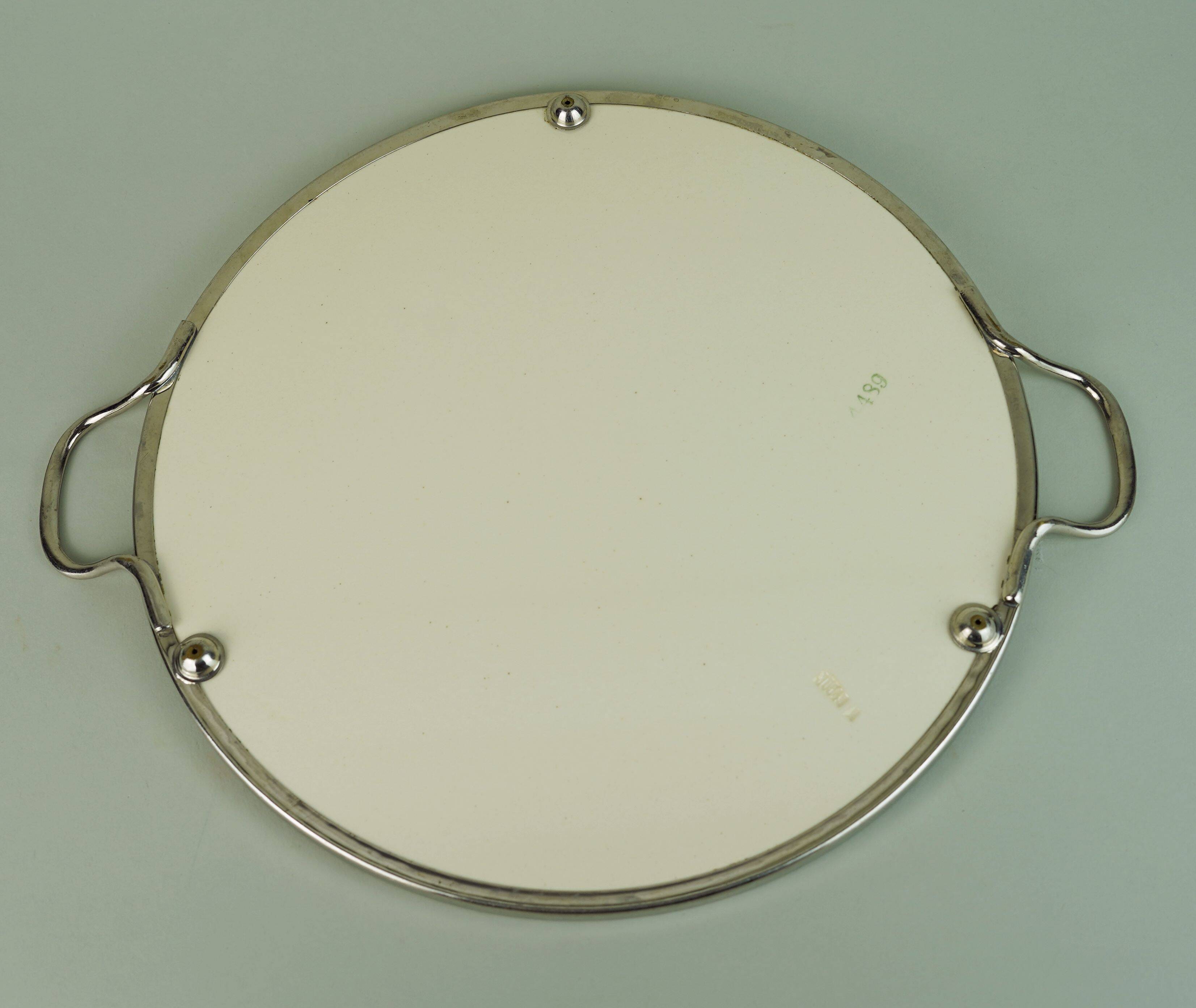 Cake plate art deco ceramic and metal plum decor