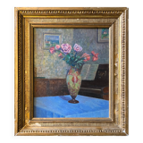 Tableau HSP Composition Intérieur aux roses, vase pâte de verre et piano