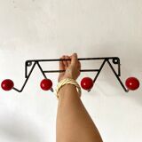 Coat rack metal and wood, 4 hooks, 50s